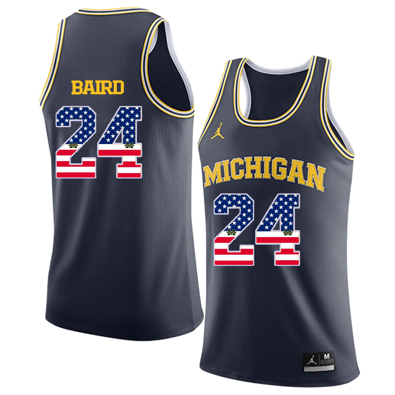Men Jordan University of Michigan Basketball Navy #24 Baird Flag Customized NCAA Jerseys->customized ncaa jersey->Custom Jersey